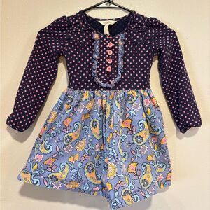 Matilda Jane To The Market dress in navy blue with pink polka dots